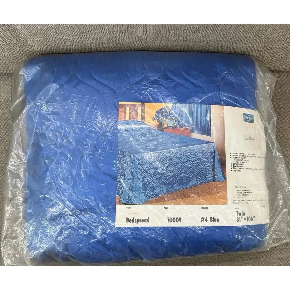 VTG Sears Quilted Bedspread Blue Twin 80”X 110” Made In USA Sutton Ensemble